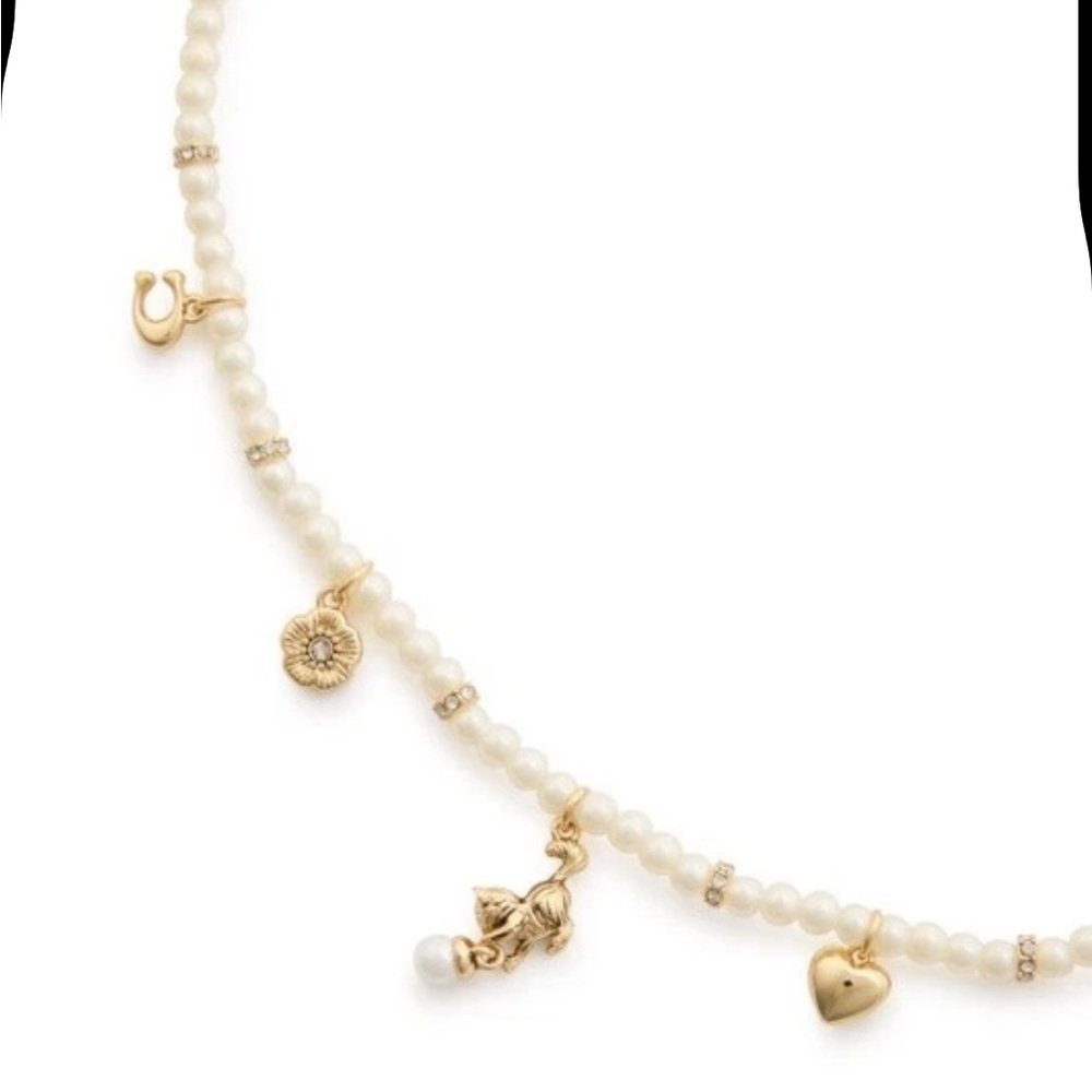 Coach Pearl Beaded Charm Necklace NEW 16" with 2" Extender Flower Signature C - Picture 5 of 8
